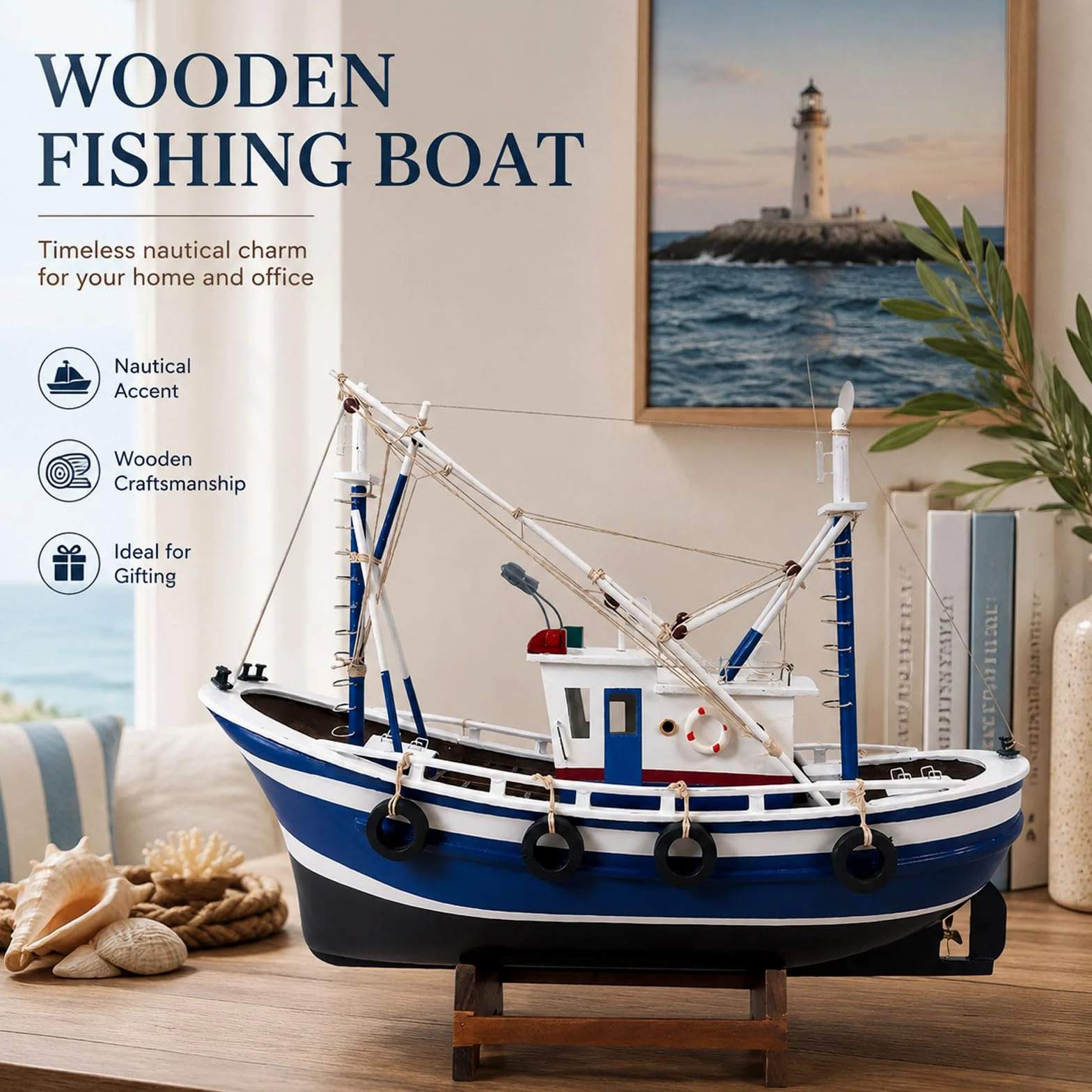 YLME Modellino di Barca da Pesca Ornamento Nautico A Forma di Nave | Realizzato A Mano Decorazioni Costiere E Marittime Per Soggiorno, Ufficio, Mensole, Regalo Per Gli Amanti Dell'oceano.