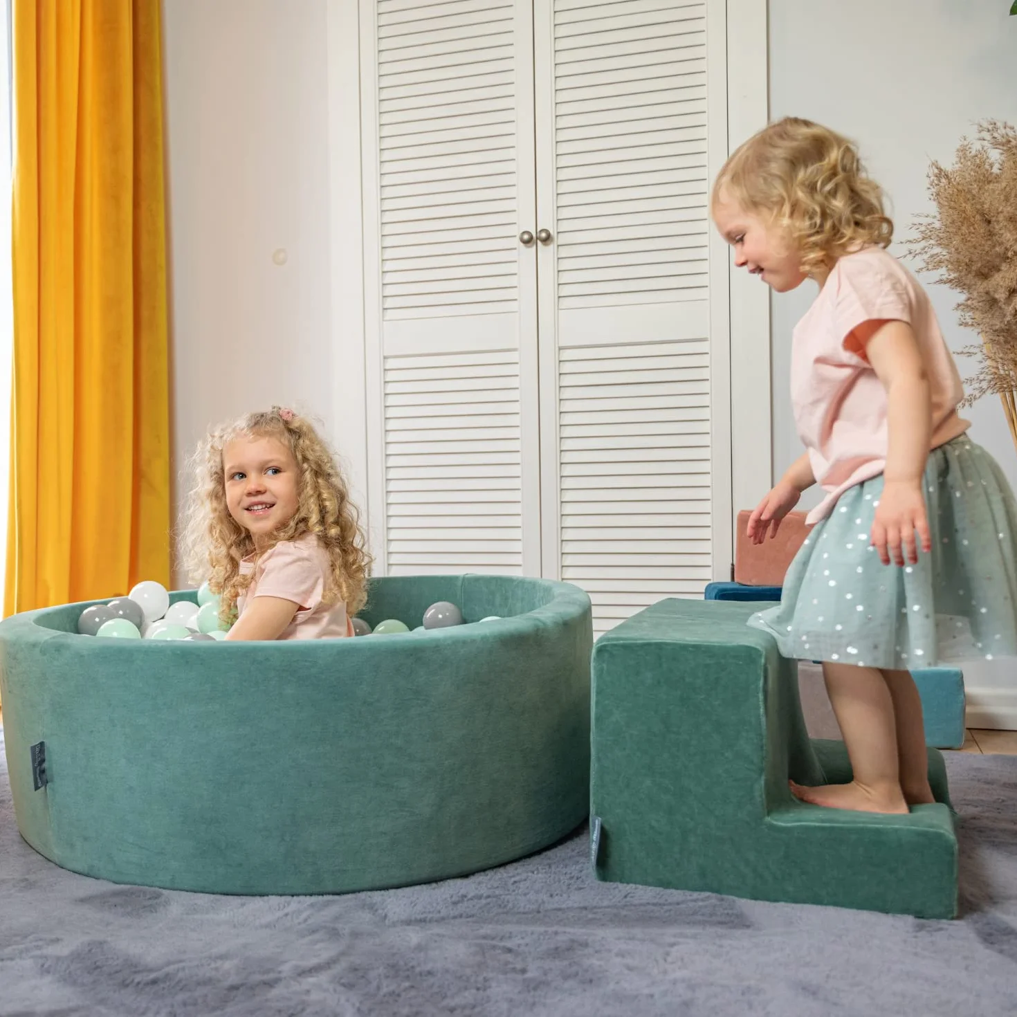 KiddyMoon Area di Gioco in Schiuma con Tondo Piscina di Palline per Bambini Piscina (200 Palline) + Gradini, Beige Sabbia: Beige Pastello/Giallo Pastello/Bianco/Menta/Rosa Chiaro