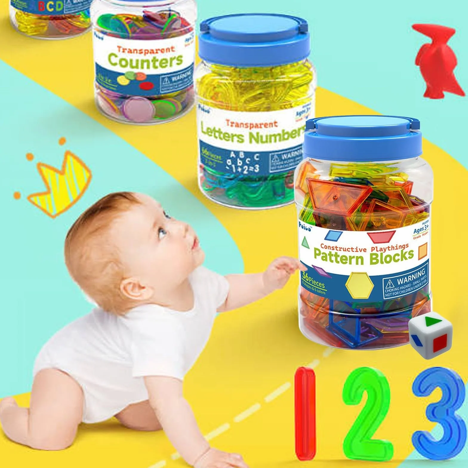 140 pezzi modelli traslucidi per manipolatori da tavolo luminosi accessori forme geometriche per primi giochi educativi (trasparente, 17 x 11 x 11 cm)