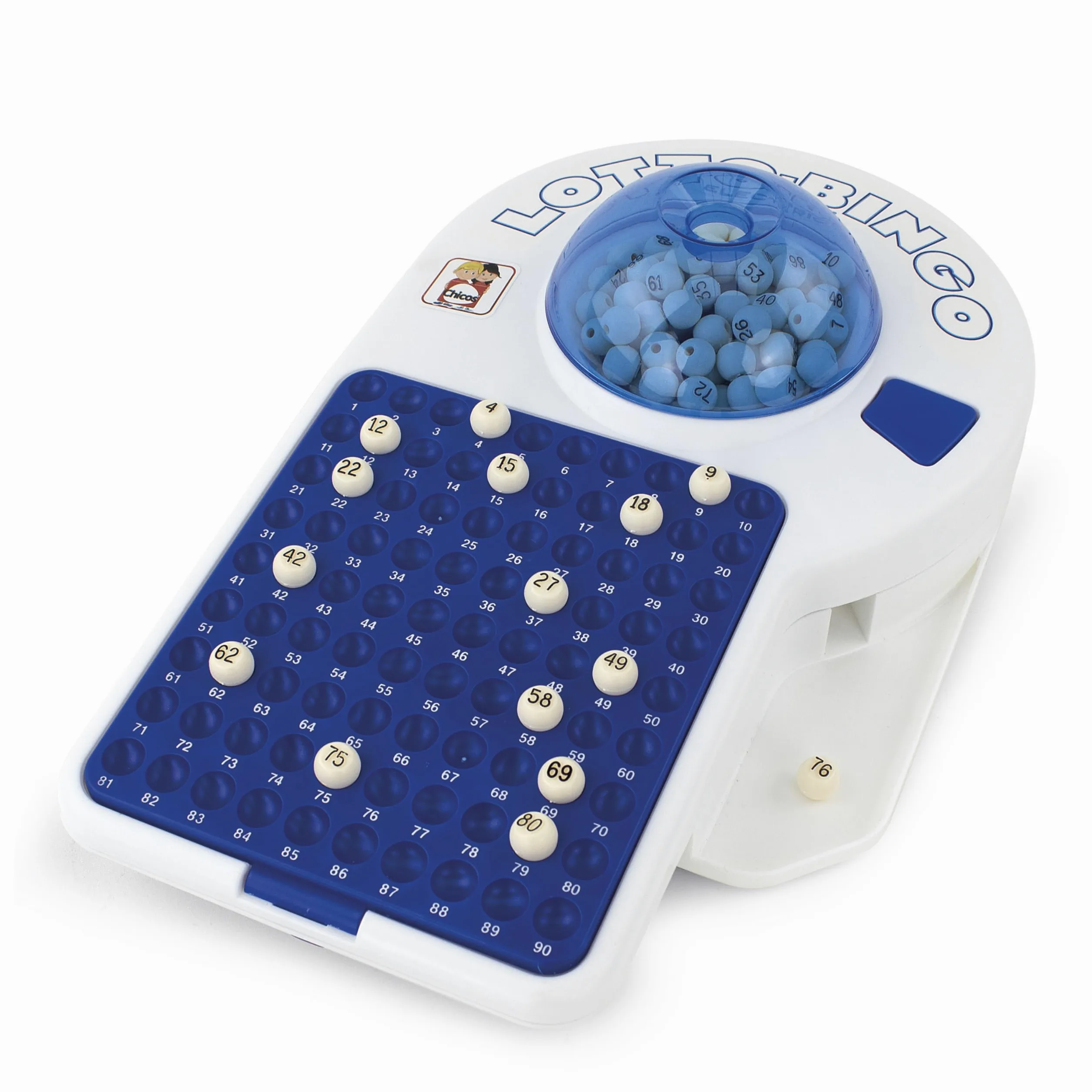 Chicos - Tombola Elettrica Famiglia | Bingo elettronico 24 cartelle con 90 palline indelebili | Estrazione automatica e vano porta gettoni | Fino 24 giocatori | Consigliato dai 3 anni (22302)