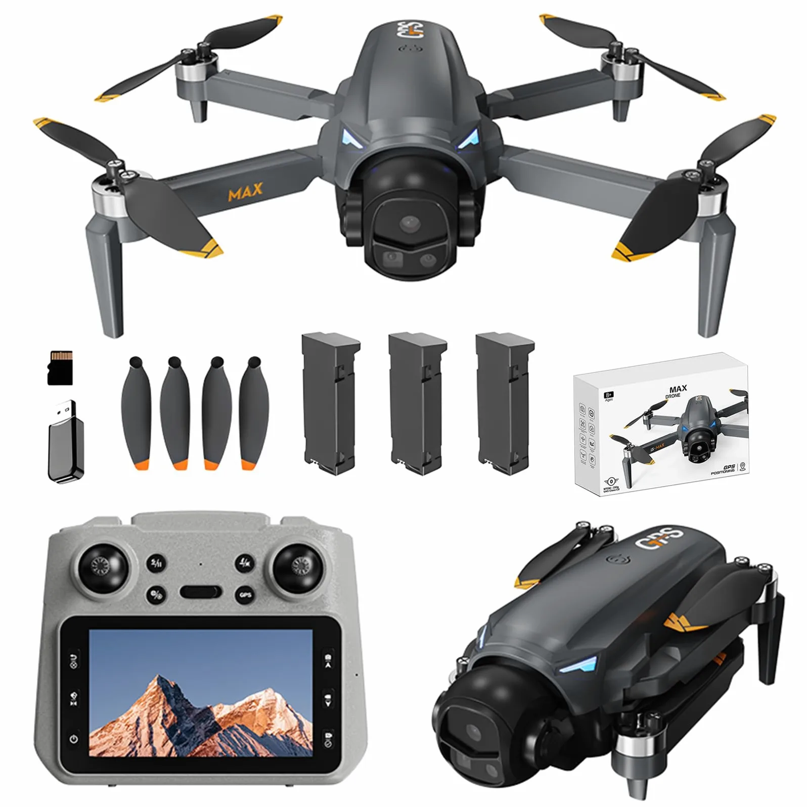 GPS Drone con Schermo da 4,5 pollici, Drone GPS con Telecamera 4K per Adulti, 60 Minuti di Volo, Motore Brushless, GPS Rientro Automatico, Evitamento Ostacoli, Scheda SD, per Principianti