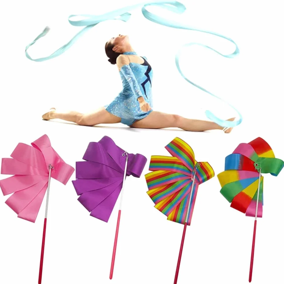 Nastro per Ginnastica Ritmica, 4 Pezzi Nastri di Ballo 2 Meter Danza Nastri, Danza Nastri per Ginnastica Ritmica Nastro Ritmica per Bambini Dancing Artistico Baton Twirling