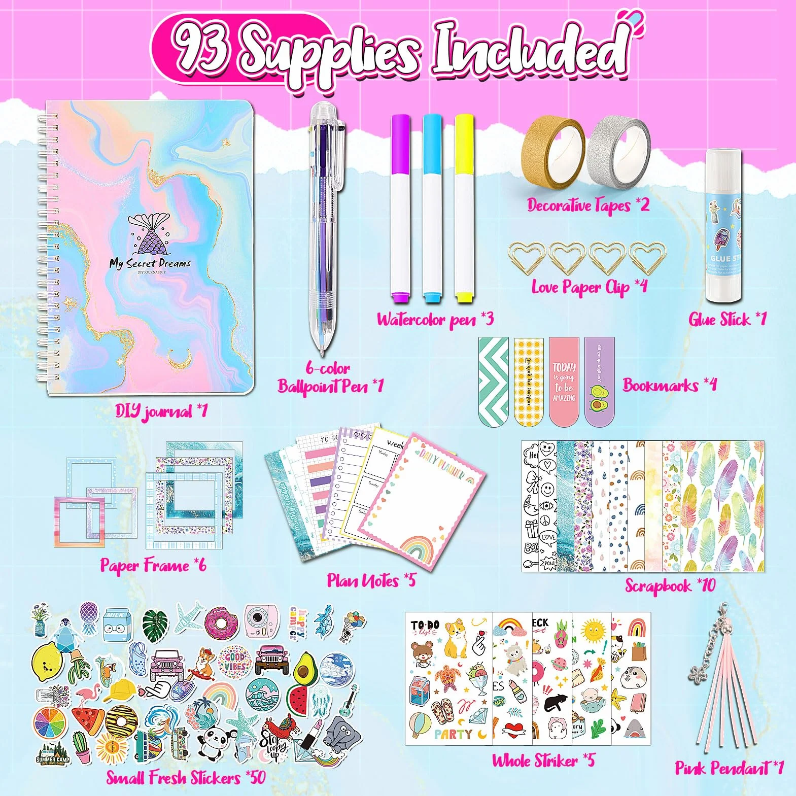 HappyKidsClub Regalo Bambina 4-10 Anni, Diario Segreto Scrapbooking Giochi 6-10 Anni Femmina, Cancelleria Gadget Compleanno Bullet Journal