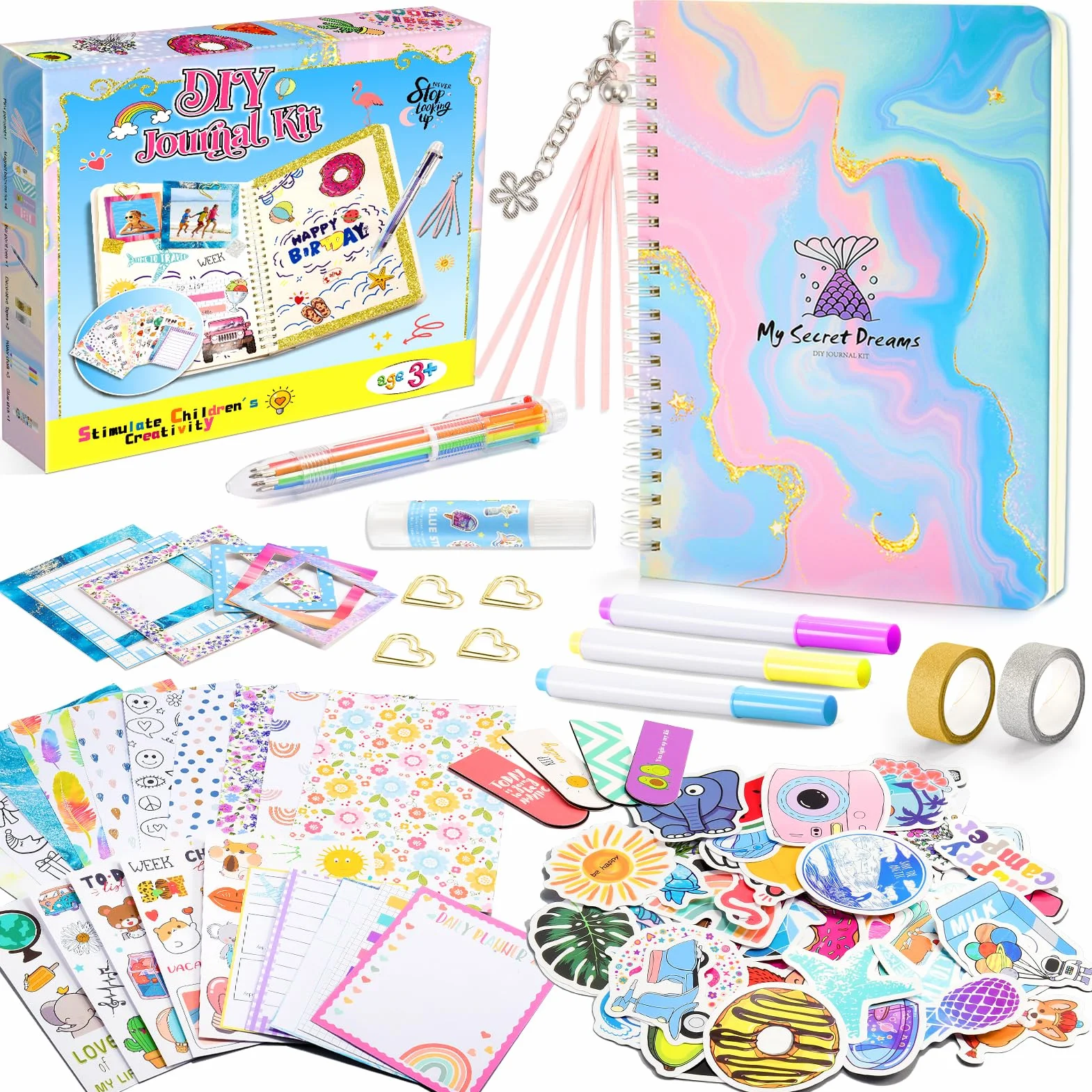 HappyKidsClub Regalo Bambina 4-10 Anni, Diario Segreto Scrapbooking Giochi 6-10 Anni Femmina, Cancelleria Gadget Compleanno Bullet Journal