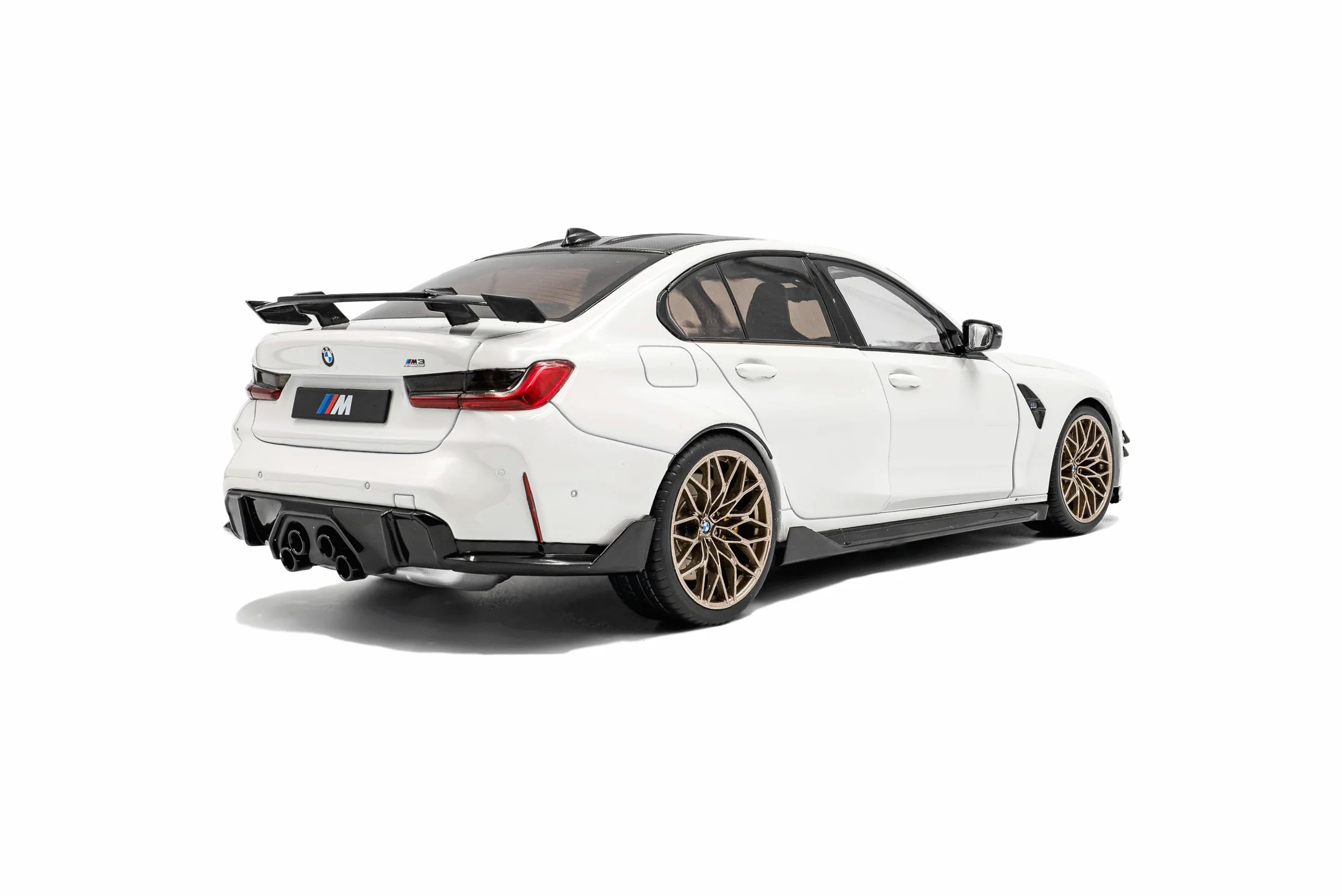 Solido BMW M3 (G80) - berlina sportiva con doppio raggio, accenti neri, cerchi in bronzo, dettagli aerodetails, Diecast modellino auto, bianco alpino, tinta unita, 1:18