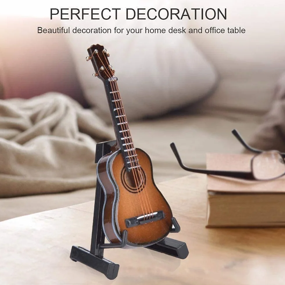 Chitarra decorativa in legno miniatura artigianale marrone 10cm