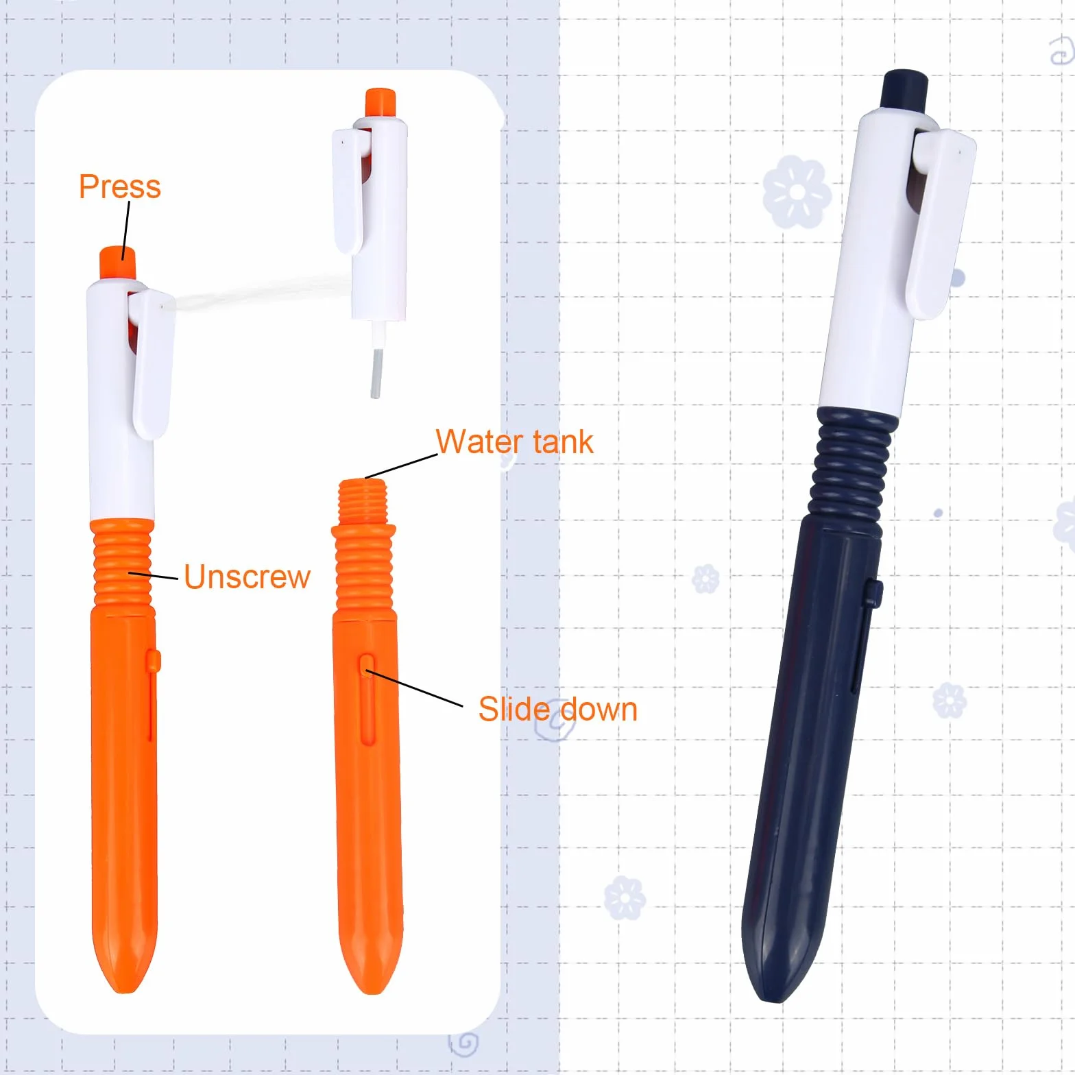 lasuroa 2 Pz Penne ad Acqua, Penne a Doppio Uso Scrivere e Spruzzare, Giocattoli con Spruzzo d'Acqua per Scherzi e Trucchi Articoli per Scherzi Bambini Adulti (Arancione, Blu)