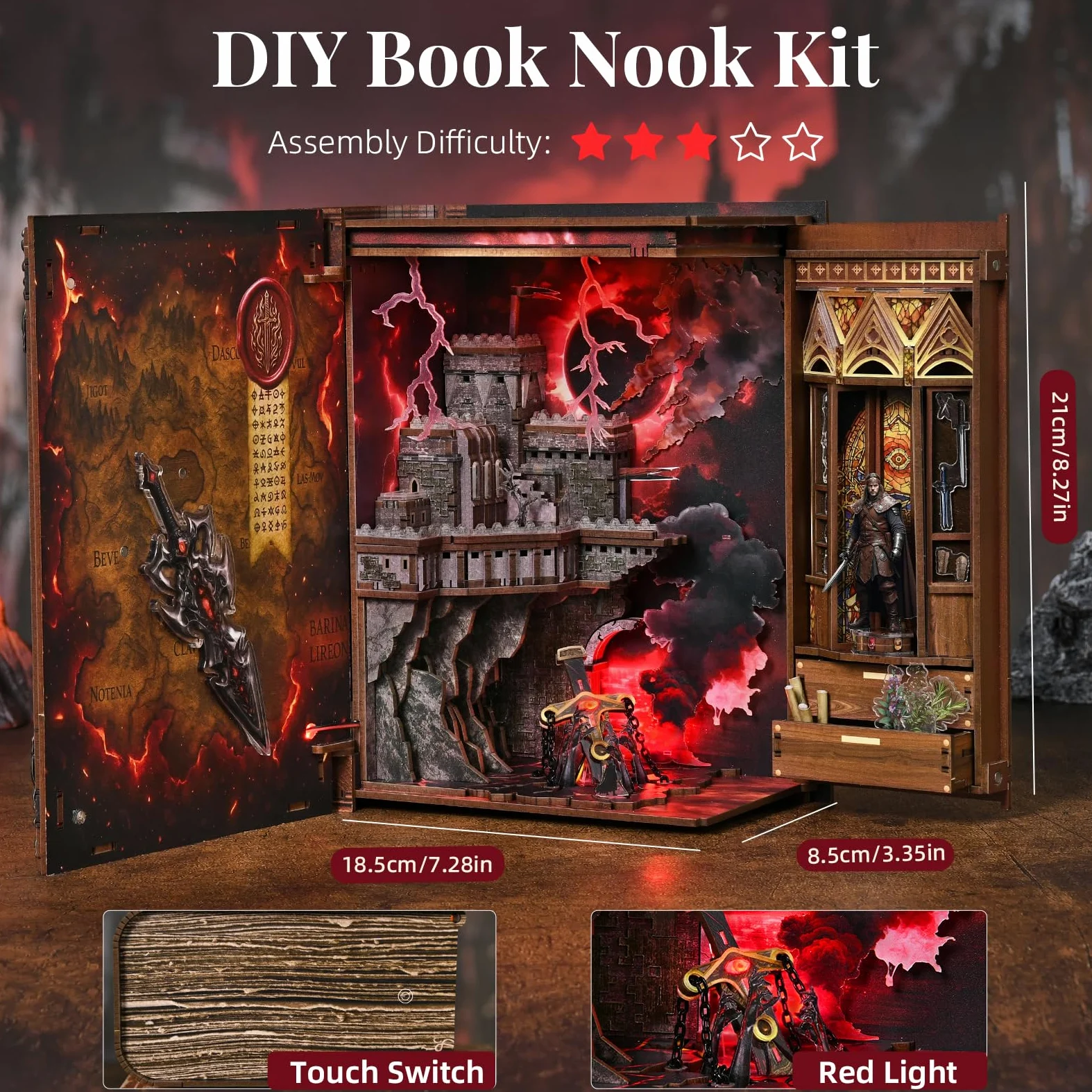 MiniCity Kit per angolo del libro, casa delle bambole Booknook libreria, decorazione magica fai da te in miniatura, kit per casa in miniatura con luci a LED, per adulti e ragazzi, per costruire un