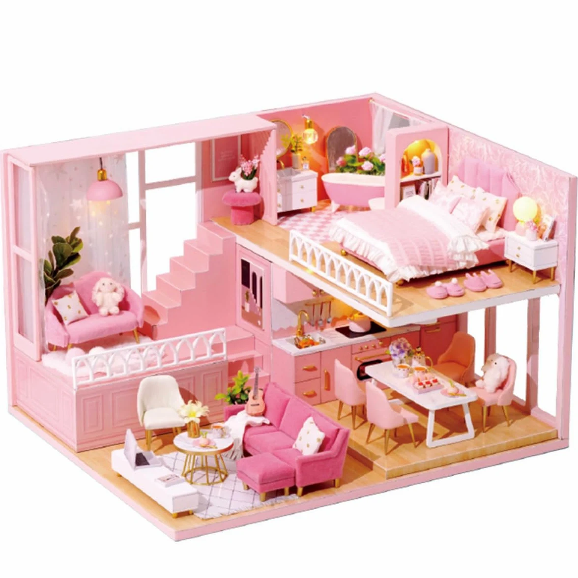 Casa delle Bambole Fai da Te in Legno e Carta Creativa per Ragazzo Ragazza | Gioco Immaginativo, Design Elegante, per Famiglia e Soggiorno, Costruzione Facile da Montare e Semplice