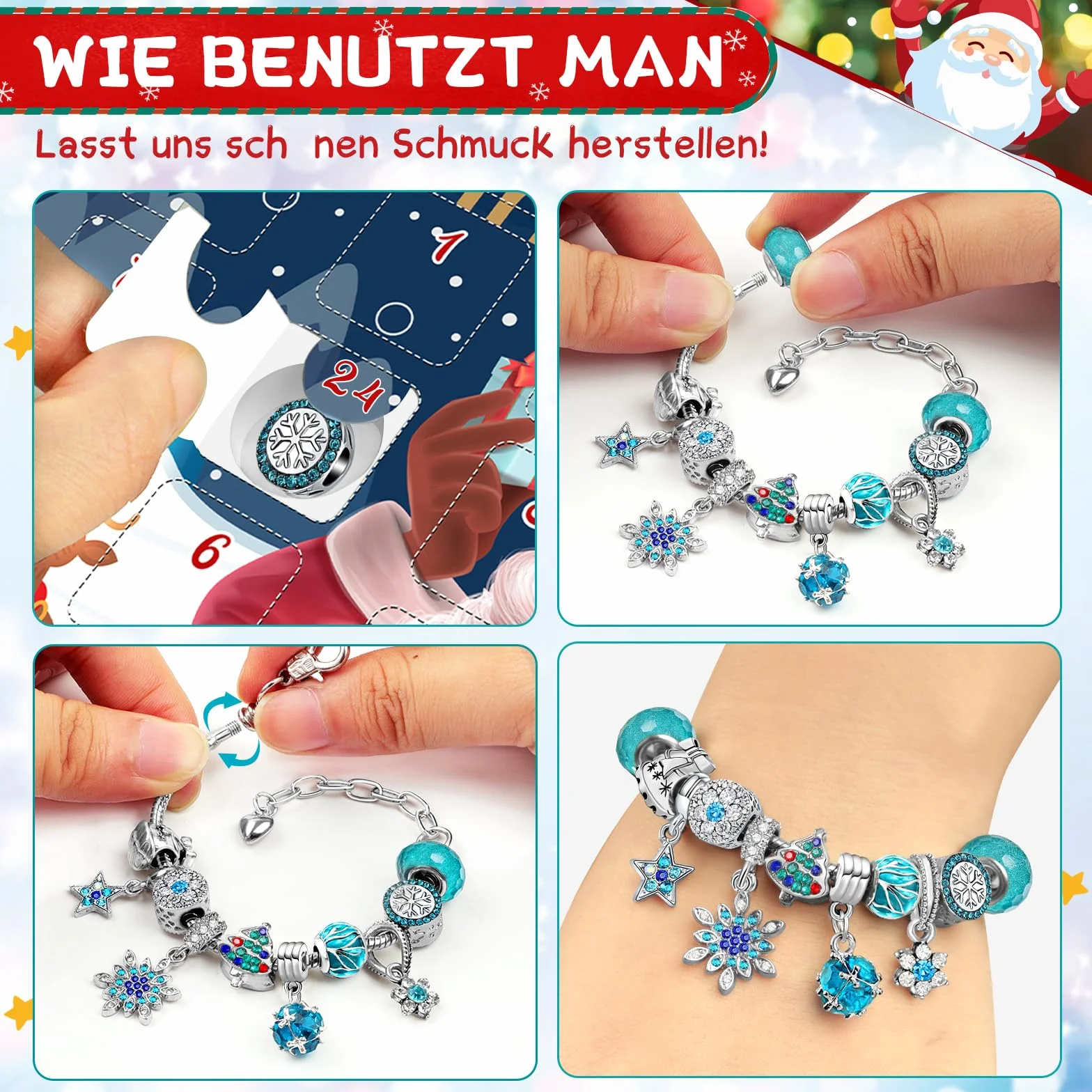 Calendario Dell'Avvento Gioielli 2025 Ragazza Bracciale Kit, Donna Calendario Avvento Regali a Sorpresa, Natalizi Natale Conto Alla Rovescia 24 Charm Accessori diy Ciondoli