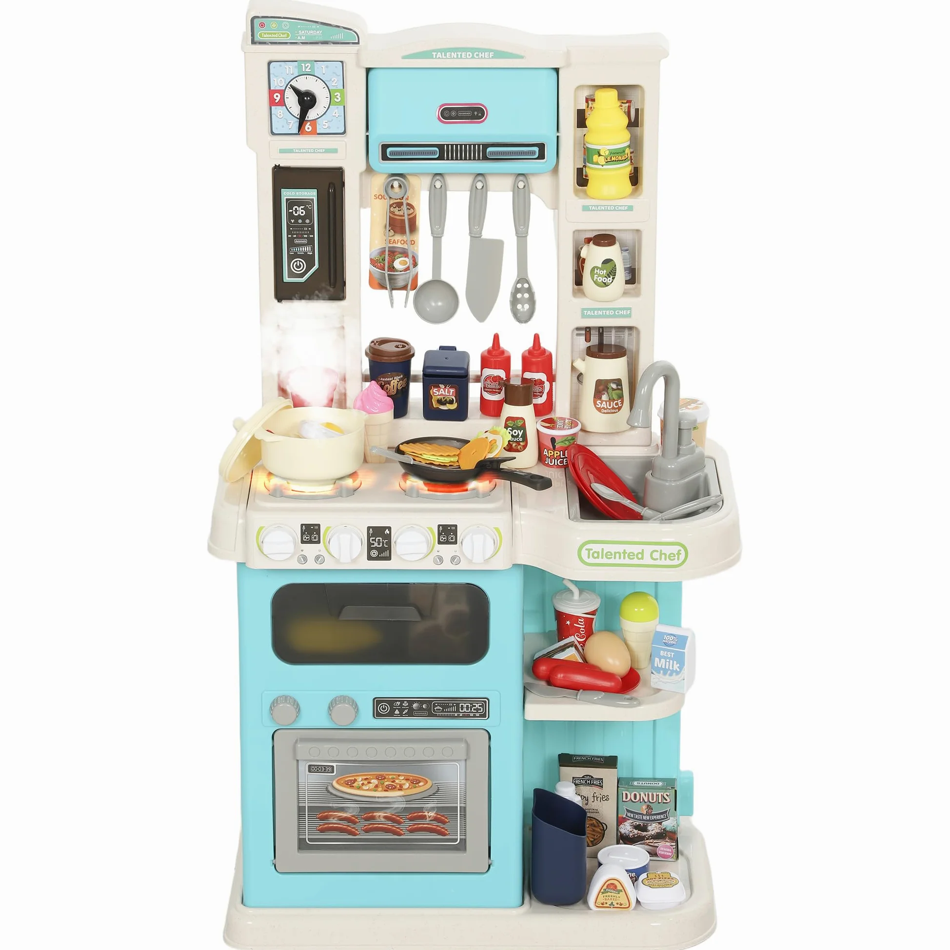 AIYAPLAY Cucina Giocattolo per Bambini 3-6 Anni, 44.5x24x79 cm Verde | 92 Accessori, Suoni Realistici, Gioco per Bambini, in PP, PE e ABS