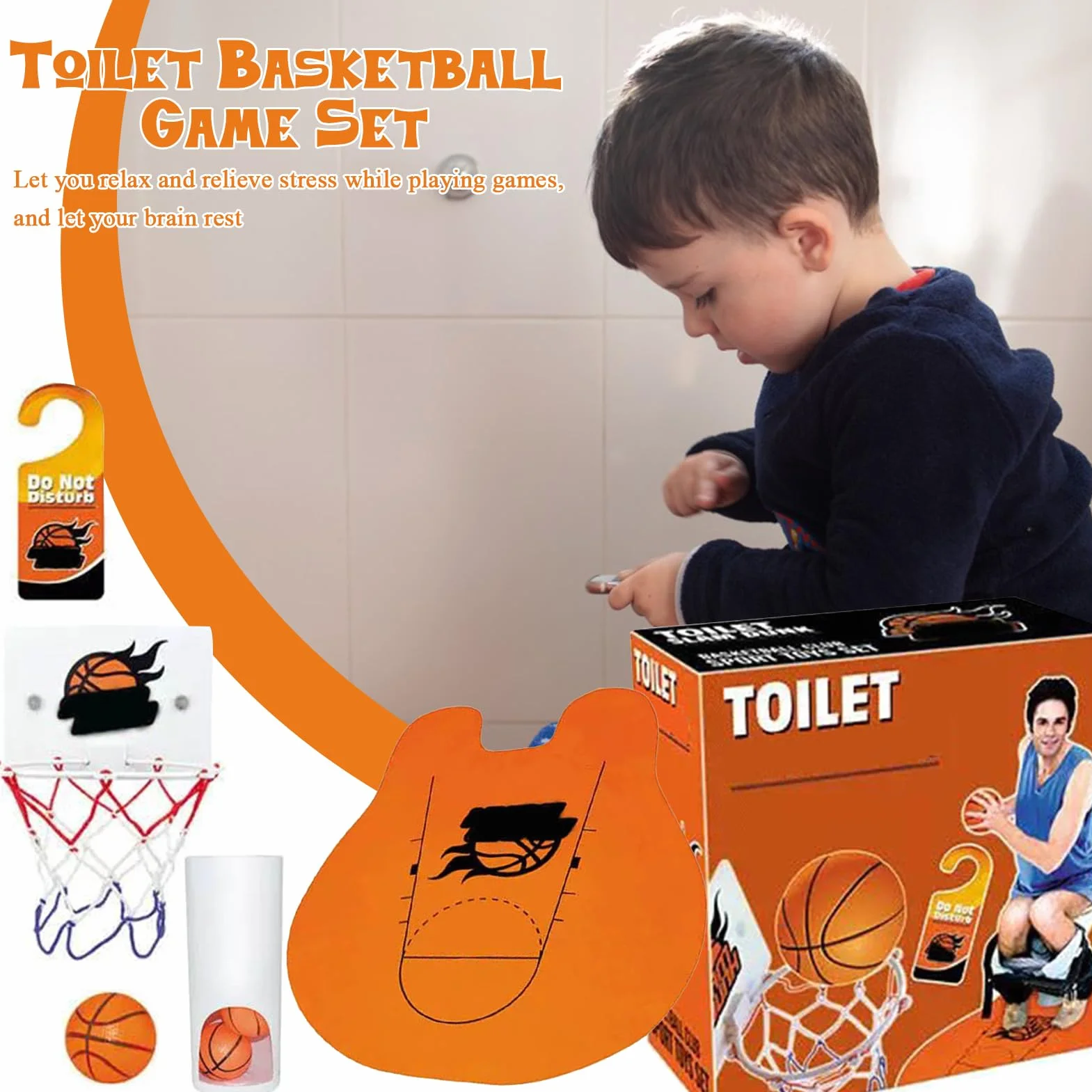 Pallacanestro per vasca da bagno - Tappetino da 29 pollici | Set da gioco in tessuto PVC: divertente giocattolo da bagno con cestino per riporre palline in rete, secchio, carta per porta per bambini,