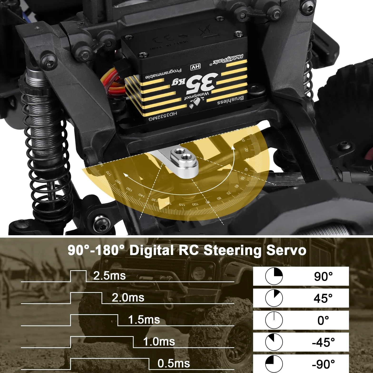HobbyPark Impermeabile 35KG Alta Coppia Servo Brushless Motor Metal Gears Digital Servo Arduino Servo Programmabile per 1/8 1/10 1/12 RC Crawlers RC Camion RC Auto Buggy Robot FAI DA TE Angolo di