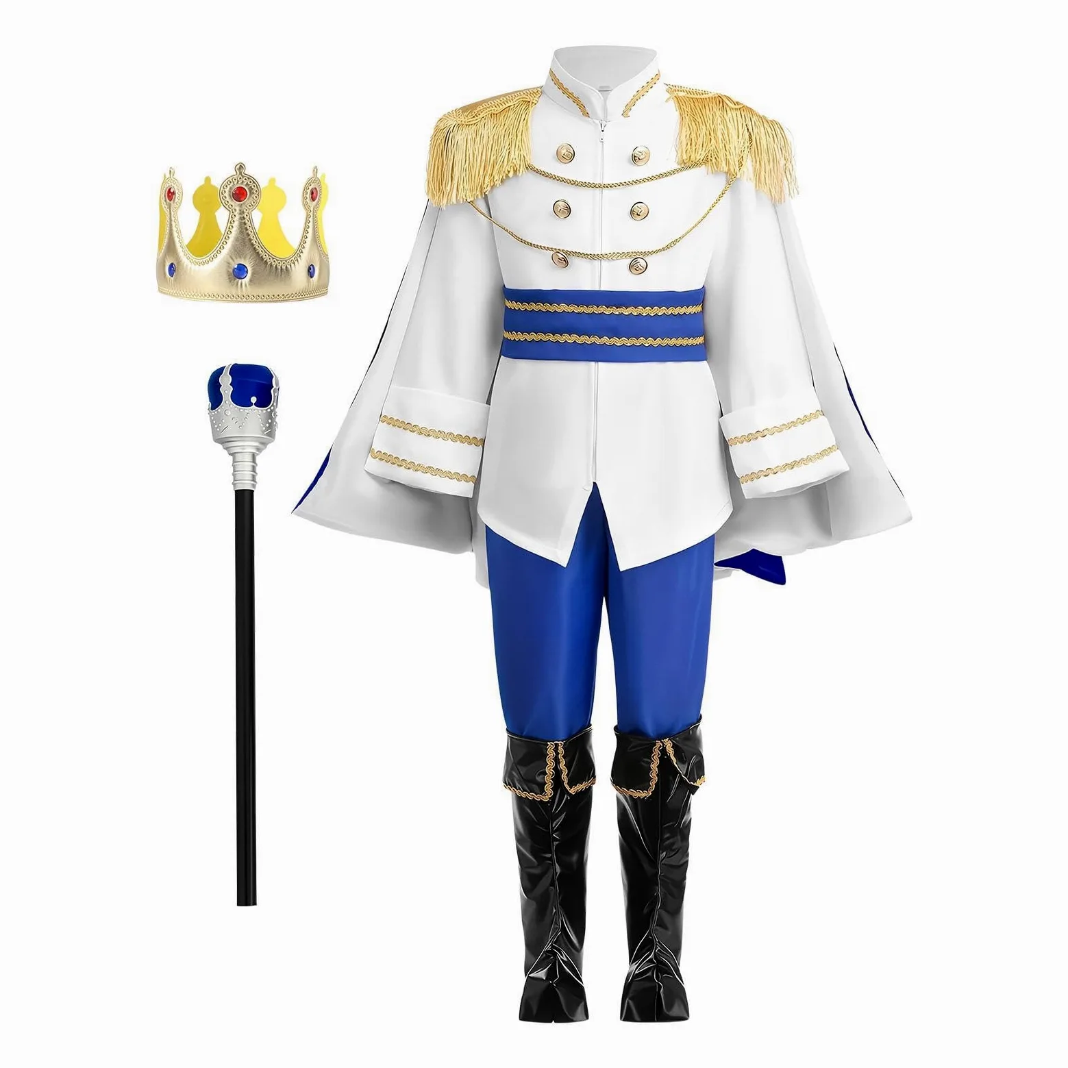 Costume da Re per Bambini Costume Medievale Reale di Halloween 7 Pezzi con | Travestimento Cosplay Ragazzi per Bambini Festa Carnevale Uso Quotidiano Foto di Scena Oggetti di Scena Celebr
