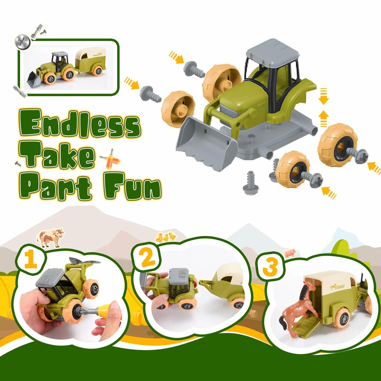 HappyKidsClub Trattore Giocattolo per bambini Fattoria Animali Giochi 3 4 5 Anni Regali Natale Camion