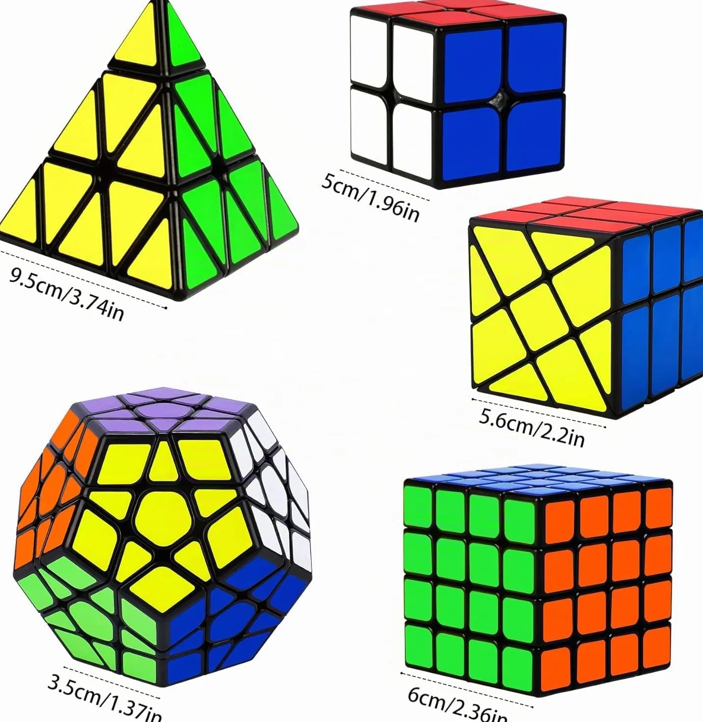 Coolzon Set di 5 Cubi Magici, Set di 5 Cubi Magici di Velocità 2x2 4x4 Fenghuolun Pyraminx Pyramid Megaminx Fenghuolun Puzzle Cube Giocattolo Regalo per Bambini Adulti