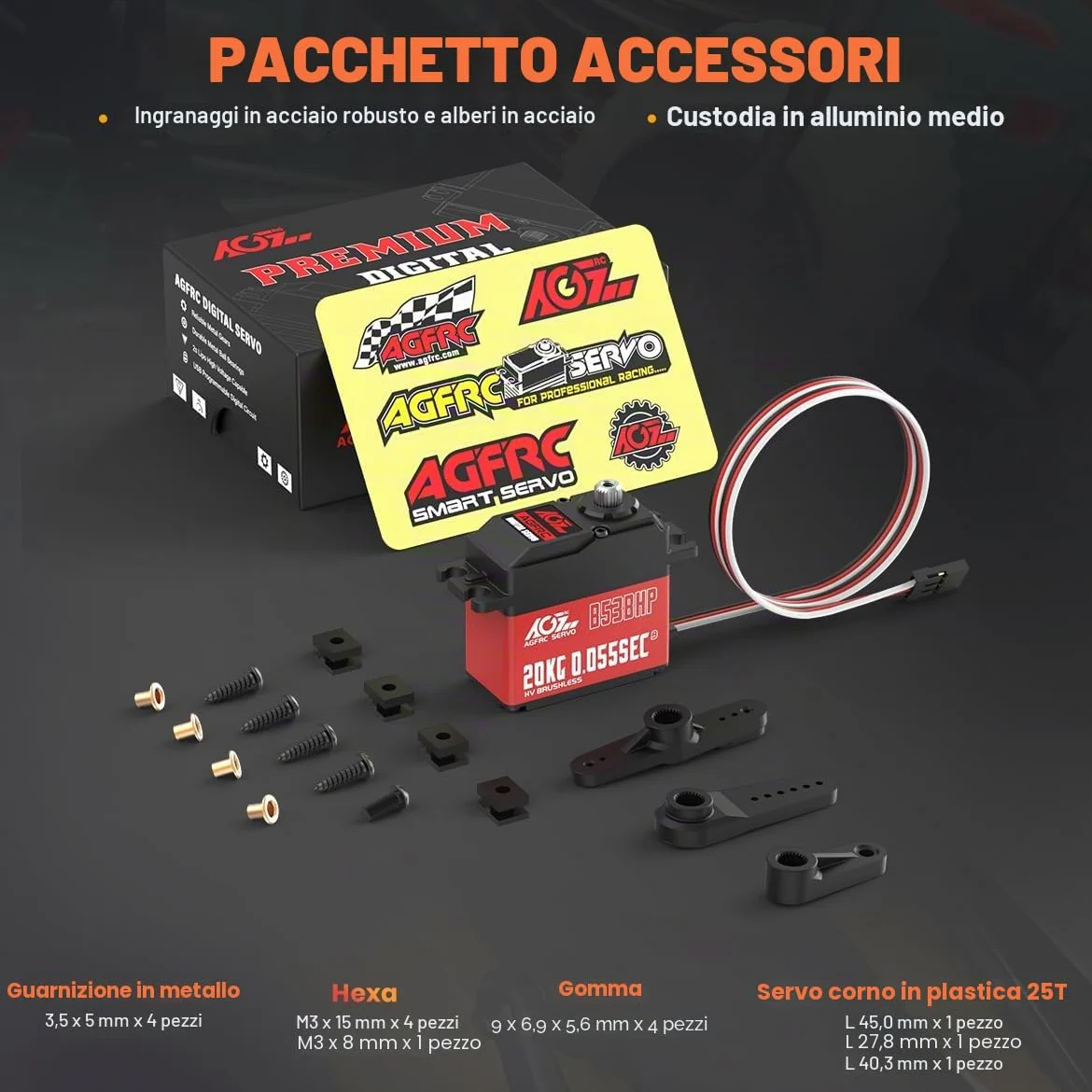 AGFRC Sterzo senza spazzole ad alta velocità RC-Servo-Motor - Servo digitale 0.055s con ingranaggio in metallo per cingoli per auto 1/10 RC (B53BHP V2)