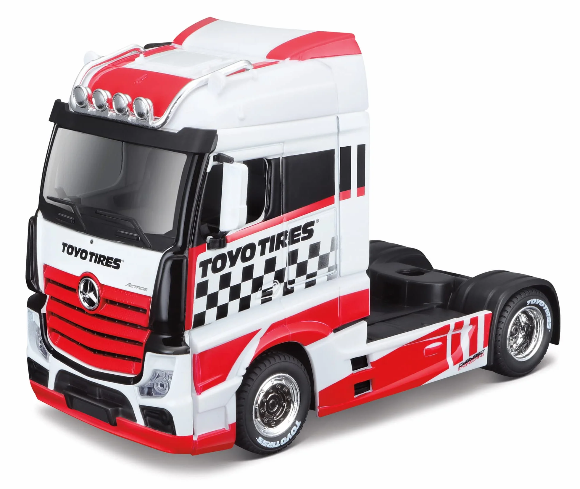 Bburago B18-32201 Street Fire HAULERS Custom CABS Die-Cast Truck-MB ACTROS GIGASPACE - Modello giocattolo da collezione in scala 1:43, disegni e colori assortiti