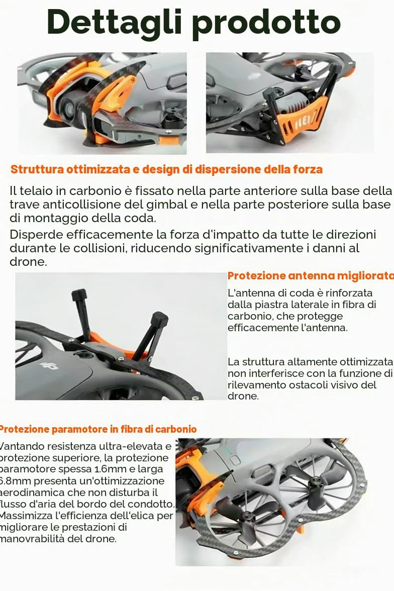 Kit di protezione armatura in fibra di carbonio compatibile con DJI Neo 2 - Cover leggera resistente agli urti con giunto cardanico ed elica per accessori drone Neo 2 (arancione)