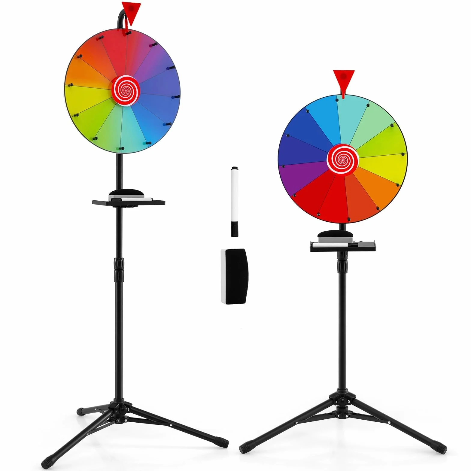 FANTASK Ruota della Fortuna da 16", Regolabile in Altezza con portapenne, per Giochi della Lotteria, Giochi di Parole φ40 cm (Altezza 97-155 cm)