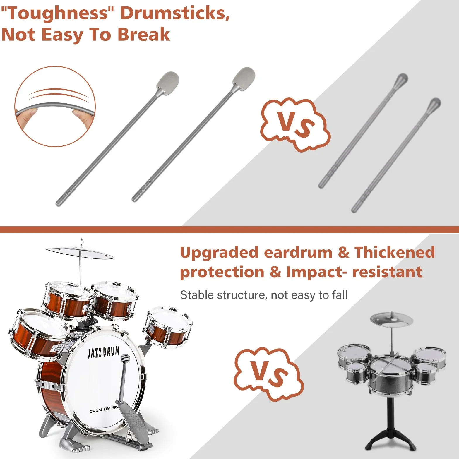 Batteria per Bambini, Set Batteria Jazz Strumento Musicale 5 Tamburi con Sgabello, Toddler Drum Set Musicale Percussione Giocattolo Regalo per Bambini 3 4 5 Ragazzi e Ragazze