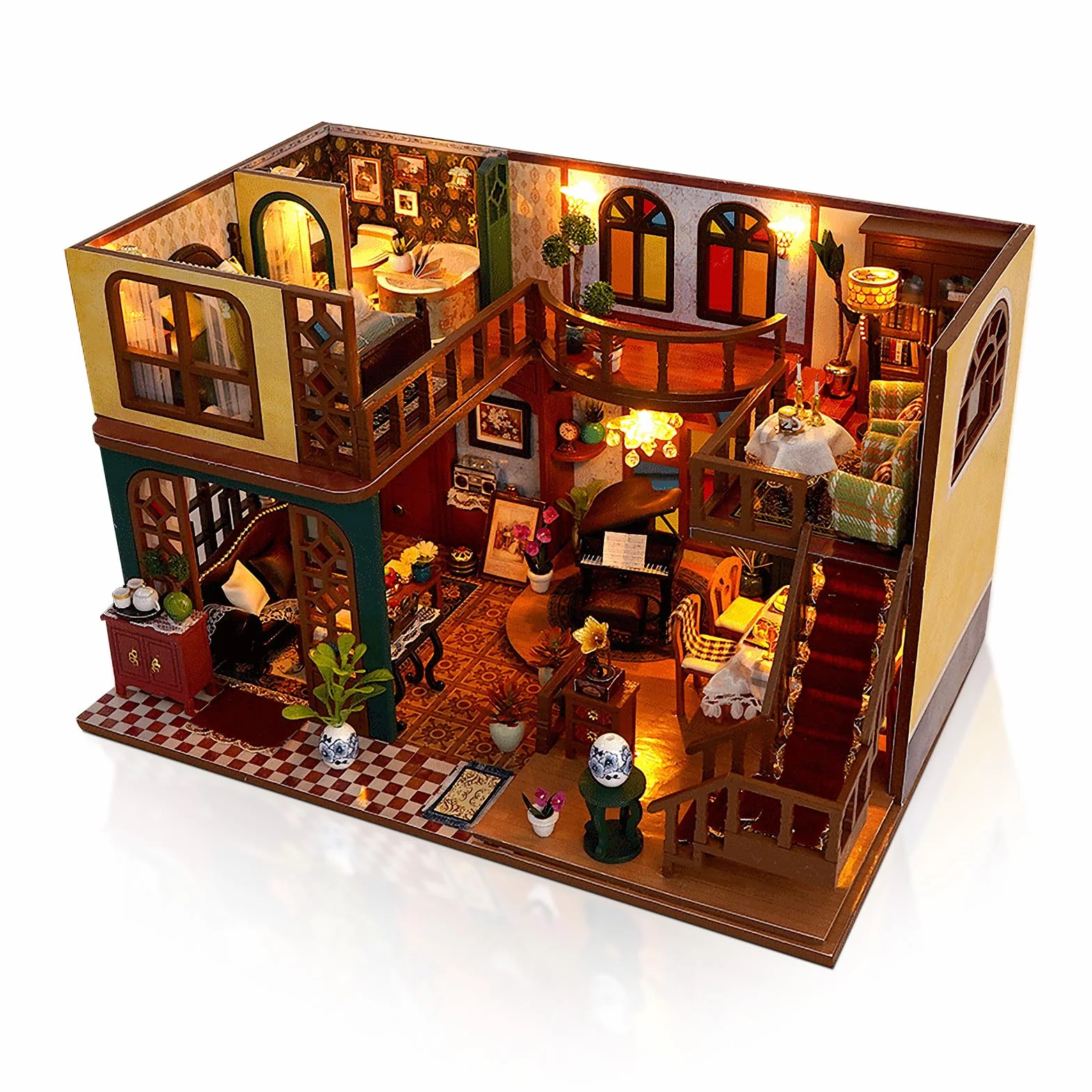 Cuteefun Miniatura Casa Delle Bambole Kit, Dollhouse in Legno con LED, Kit Casa Minuscola per Adulti da Costruire, Regali Unici per Compleanni, Natale(Fascino Orientale)