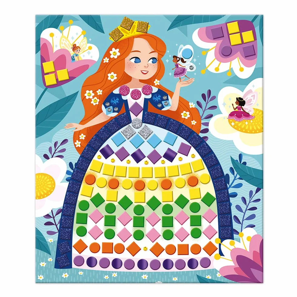 Janod - Cofanetto Mosaici Principesse e Fate - Les Ateliers du Calme - Kit Creativo per Il Tempo Libero dei Bambini - Sviluppo della Motricità Fine e della Concentrazione - Dall'Età di 5 Anni, J07962