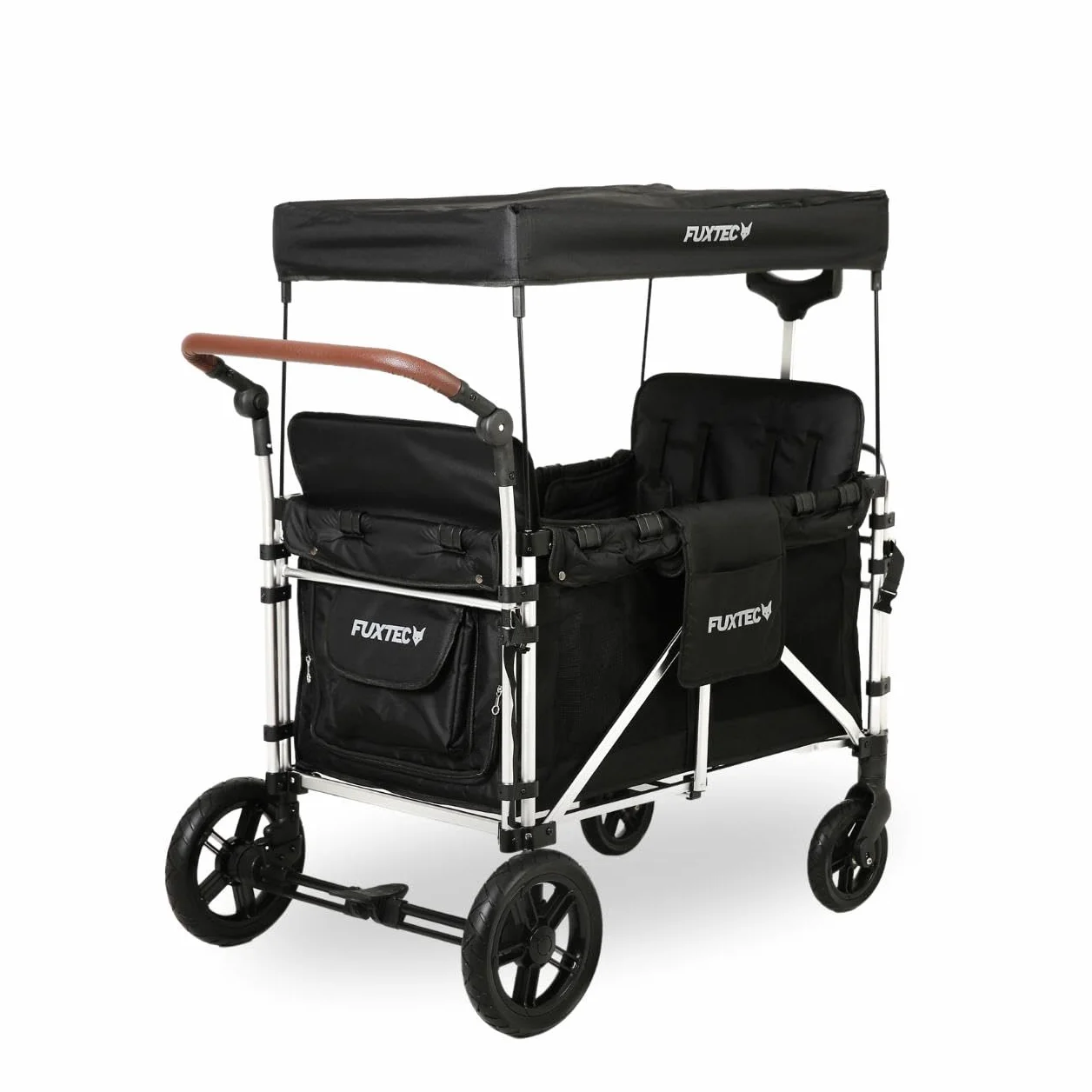 Carrello pieghevole Fuxtec Family CTXL900 nero, l'originale, Family Fux, Vagone da giardino 4 posti, sedile rimovibile, trasporto, spiaggia, tirare o spingere, capacità di carico 75 kg