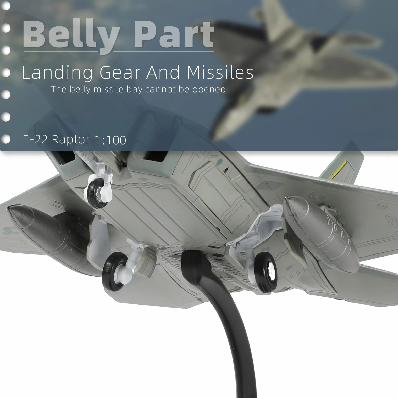 NUOTIE F22 Raptor 1:100 Modellino in metallo pressofuso Aereo da combattimento stealth con supporto