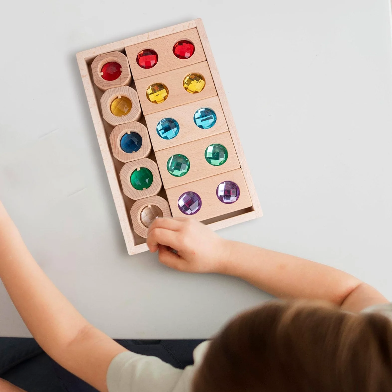 Qianly Set di Blocchi da Costruzione in Legno per Bambini, Gioco di Impilamento, Giocattolo Educativo, Set di Blocchi da Costruzione Arcobaleno per Il Comple, Stile a