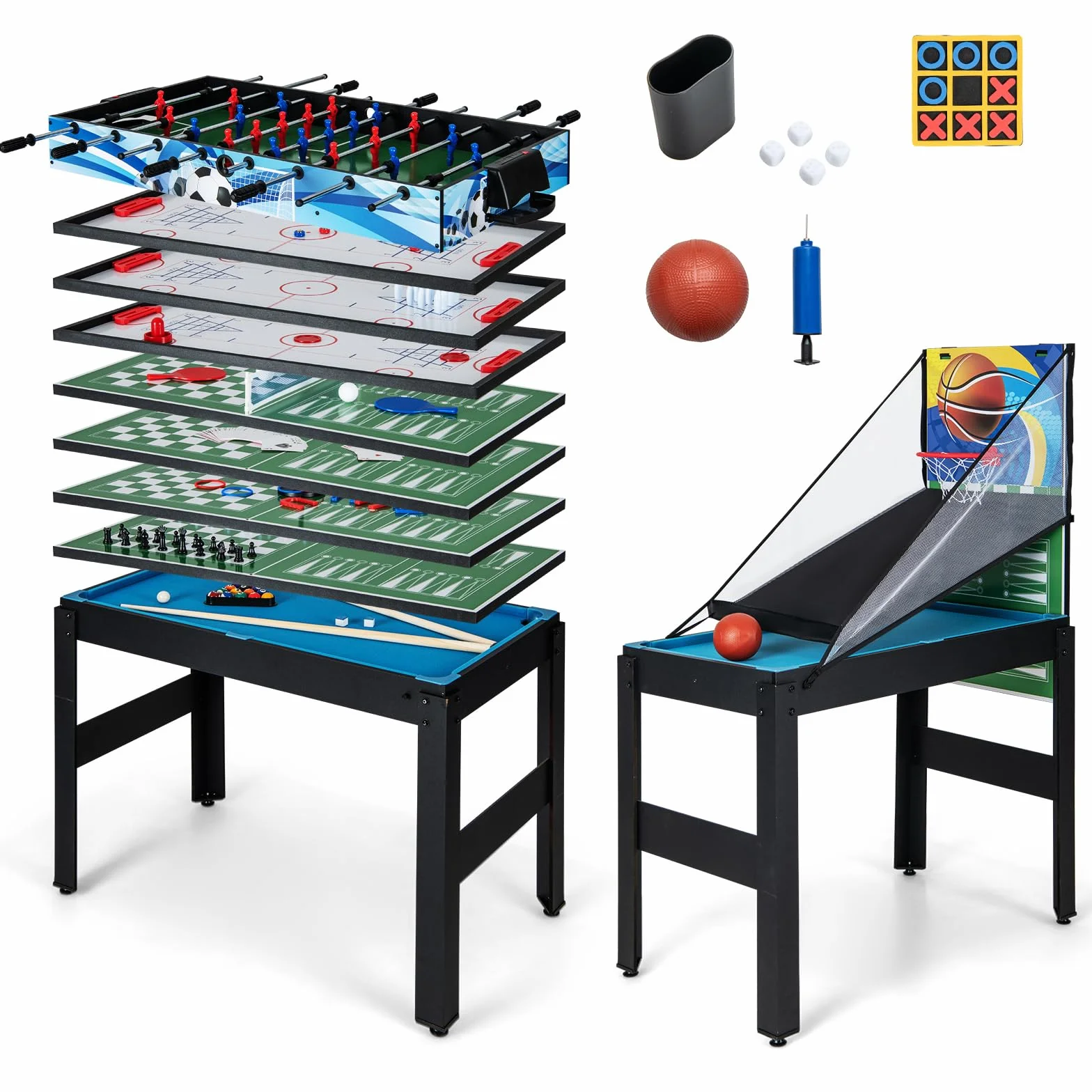 RELAX4LIFE 14 in 1 Multifunzionale Tavolo da Gioco, Biliardo Ping Pong Basket Calcetto Bowling Shuffleboard