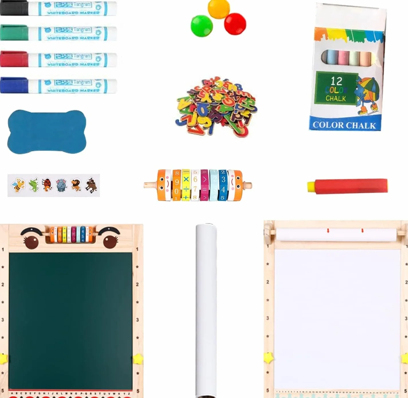 Lavagna per Bambini a Doppia Faccia Magnetica con Rotolo di Carta Giocattolo Educativo 3+ Anni Legno