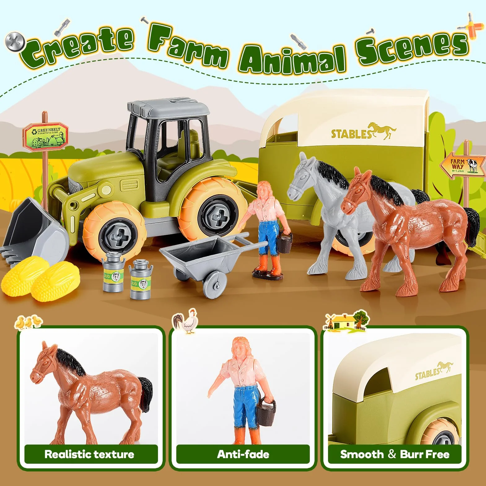 HappyKidsClub Trattore Giocattolo per bambini Fattoria Animali Giochi 3 4 5 Anni Regali Natale Camion