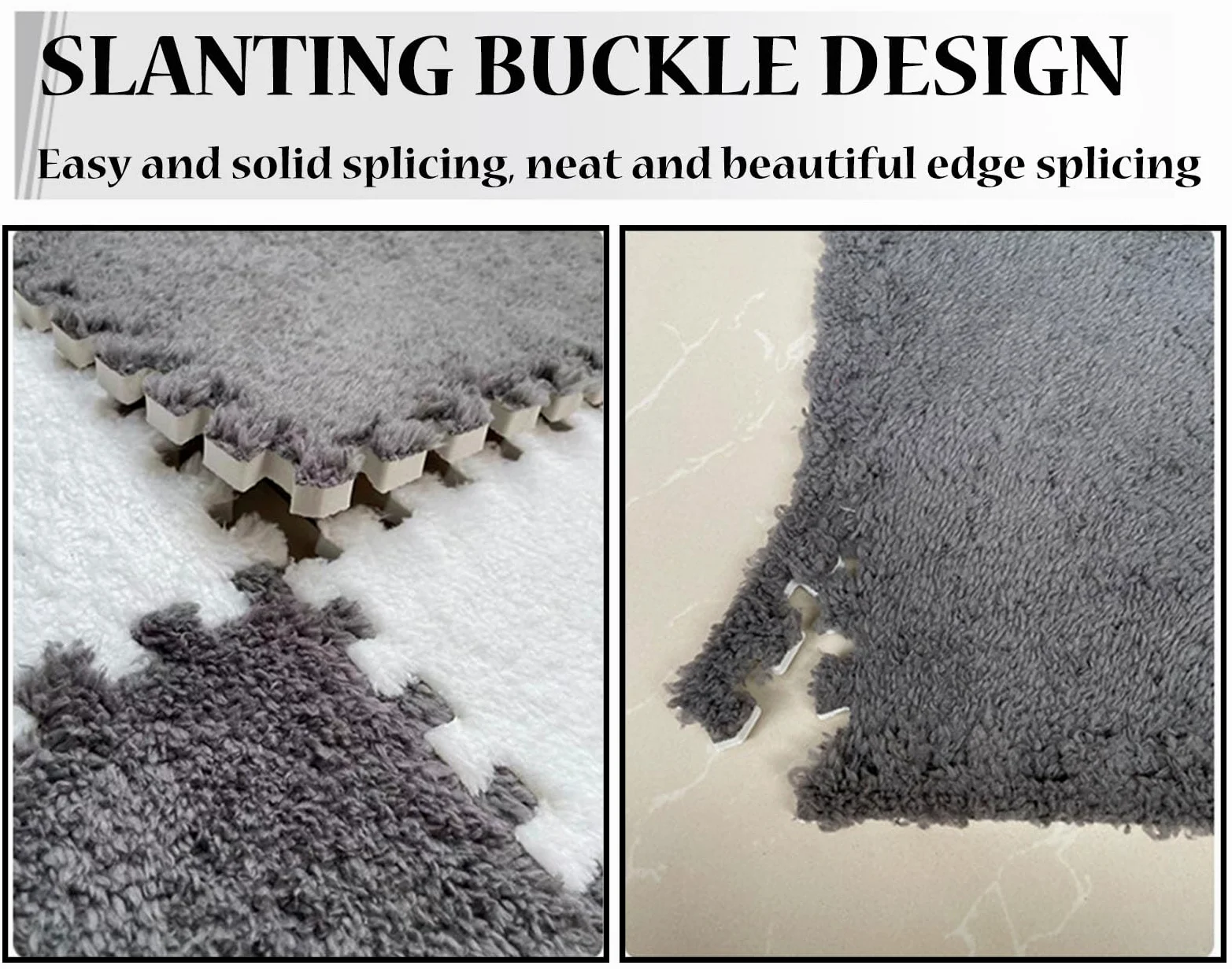 Splice Interlocking Carpet 16 Pezzi Tappetino in Schiuma Patchwork di Peluche, Tappetino in Peluche Quadrato Puzzle, Tappeto in Schiuma Antiscivolo,Gray+Rose-0.6cm