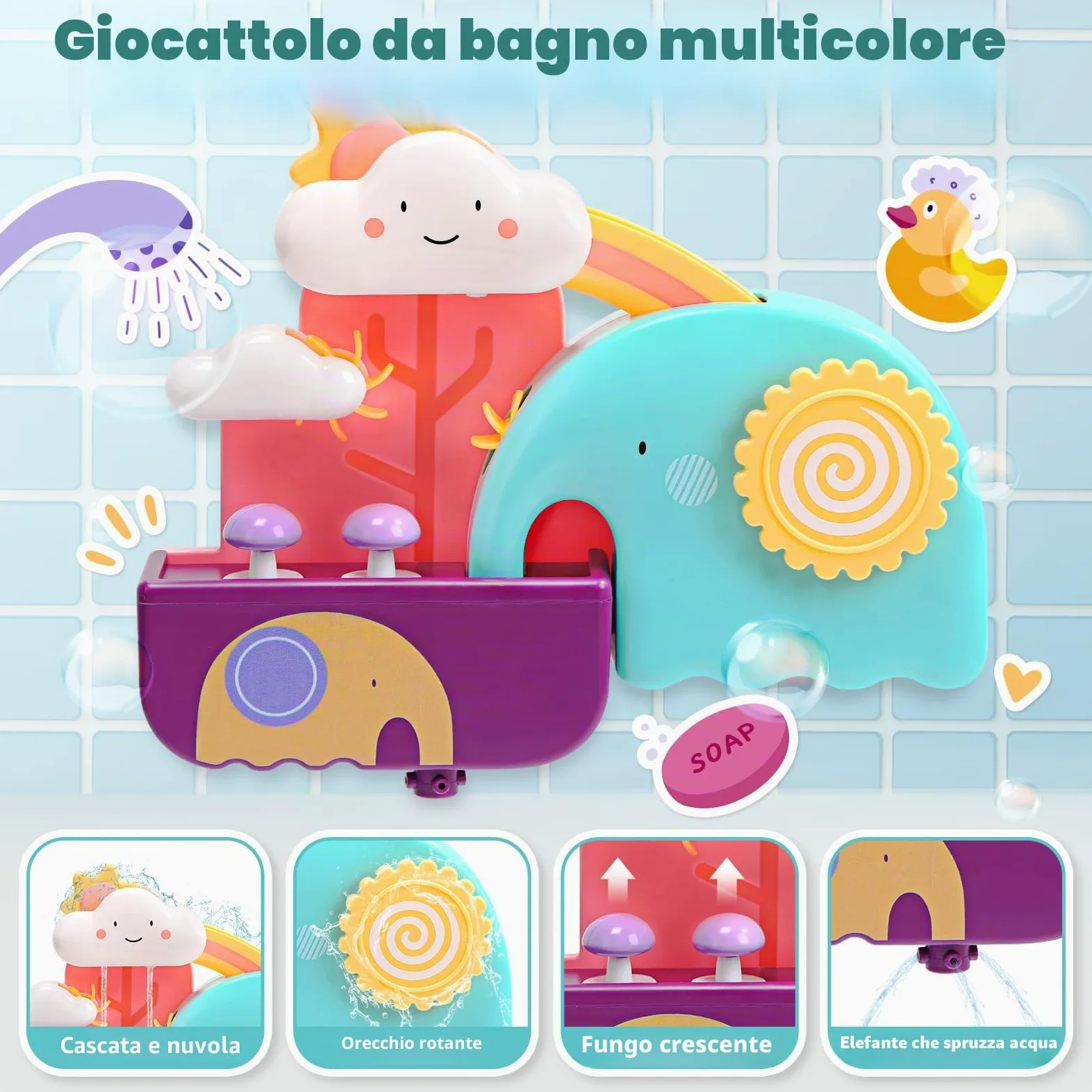 CUTE STONE Giocattolo da bagno per bambini, giocattolo da bagno con pista di costruzione scivolo acquatico, giocattoli galleggianti senza fori, gioco di rete da pesca anatra, regali per ragazzi e