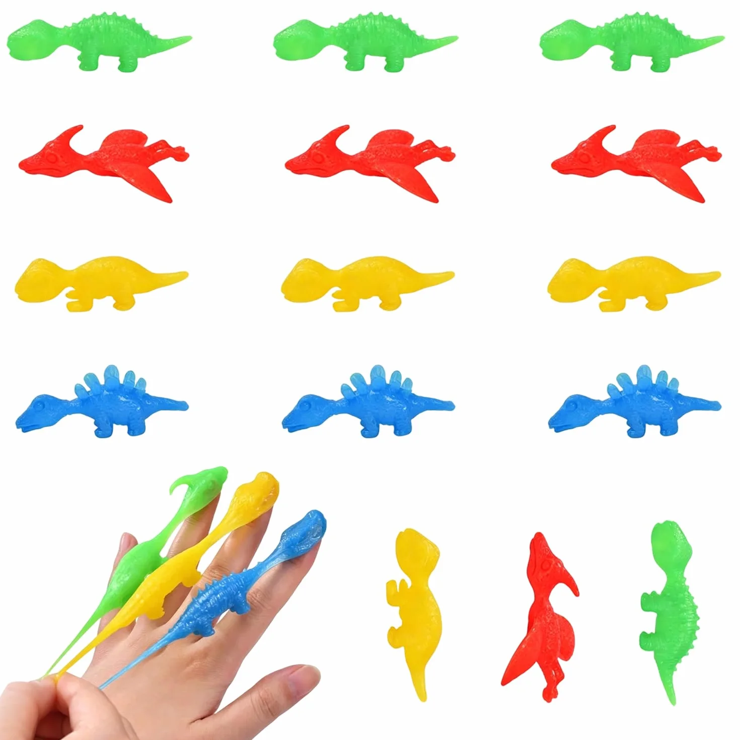 Dinosauri Fionda Marionette da Dita Giocattoli Elastici Antistress per Bambini 15 Pezzi