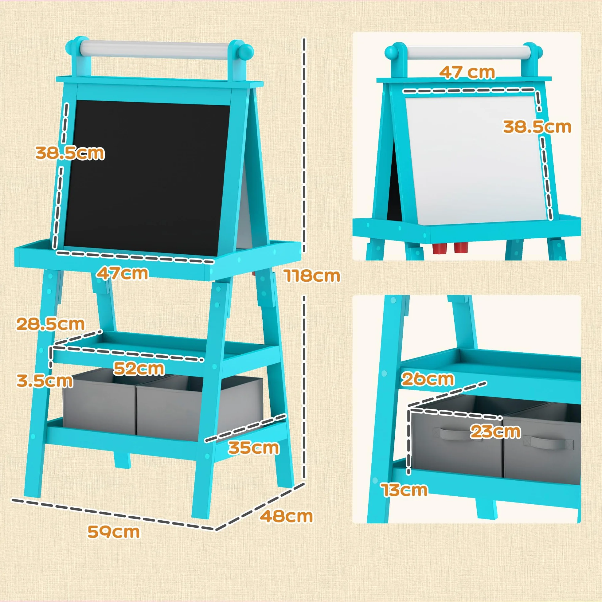 AIYAPLAY Lavagna Magnetica per Bambini a Doppia Facciata con Cavalletto in Legno, Bianco e Nero, Rotolo di Carta e 2 Contenitori, 3-6 Anni