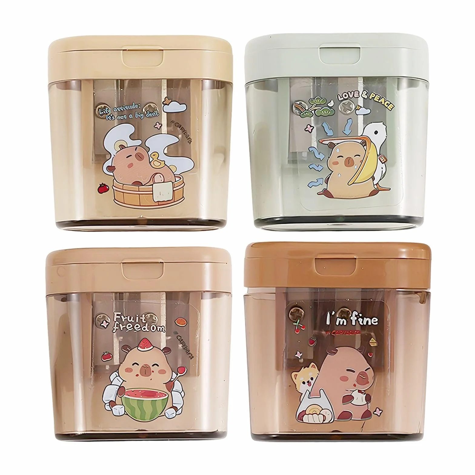 4 Pezzi di Capybara Doppio Foro Temperamatite, Creativo Kapibala Temperamatite, Studente di Cancelleria Temperamatite, Studente di Apprendimento Scene.