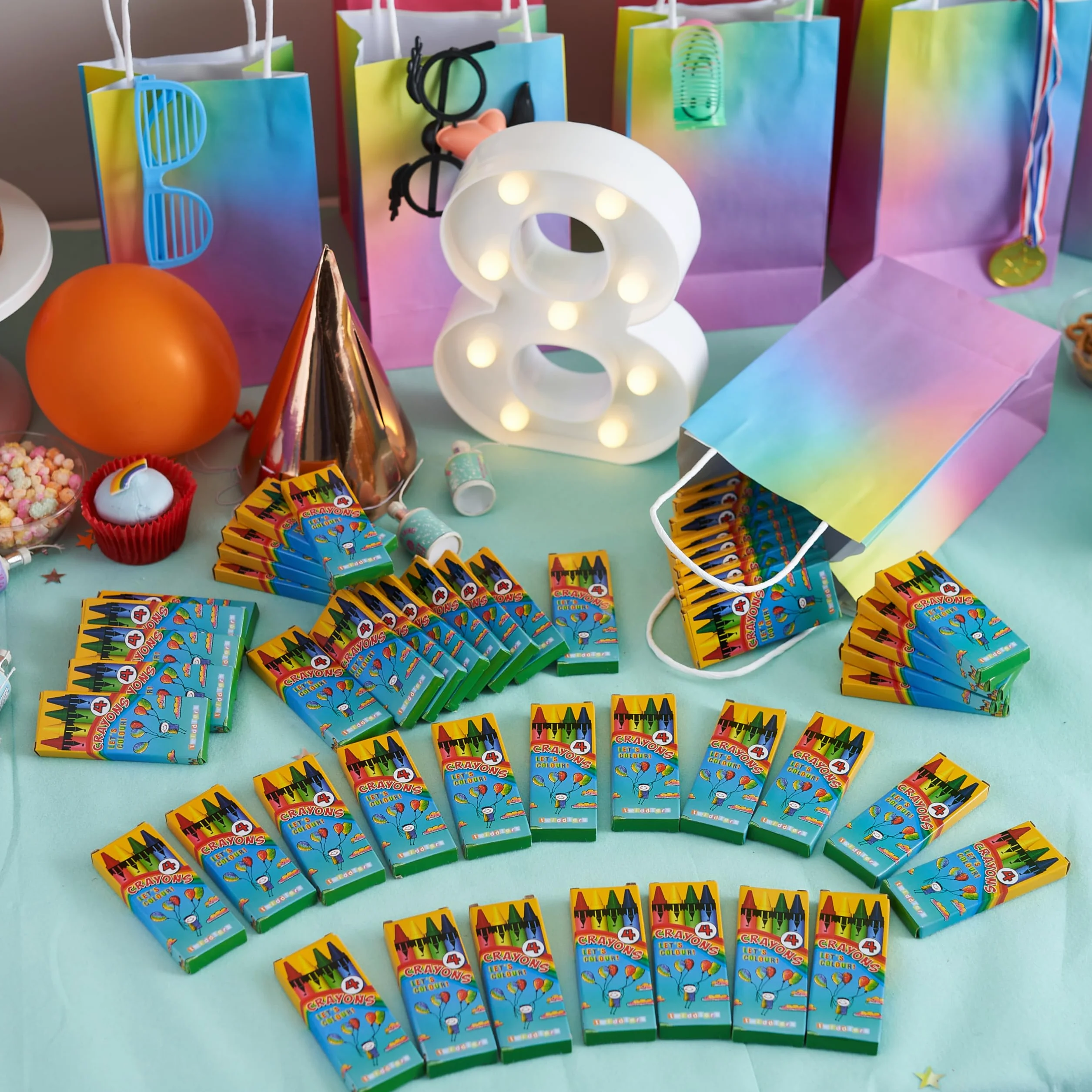 THE TWIDDLERS 50 Sets di Pastelli a Cera Colorate Bambini, 4 Crayons per Scatola, 200 Totale - Bomboniere e Pignatta, Ideale per Mini Gadget Regalini Fine Festa Compleanno