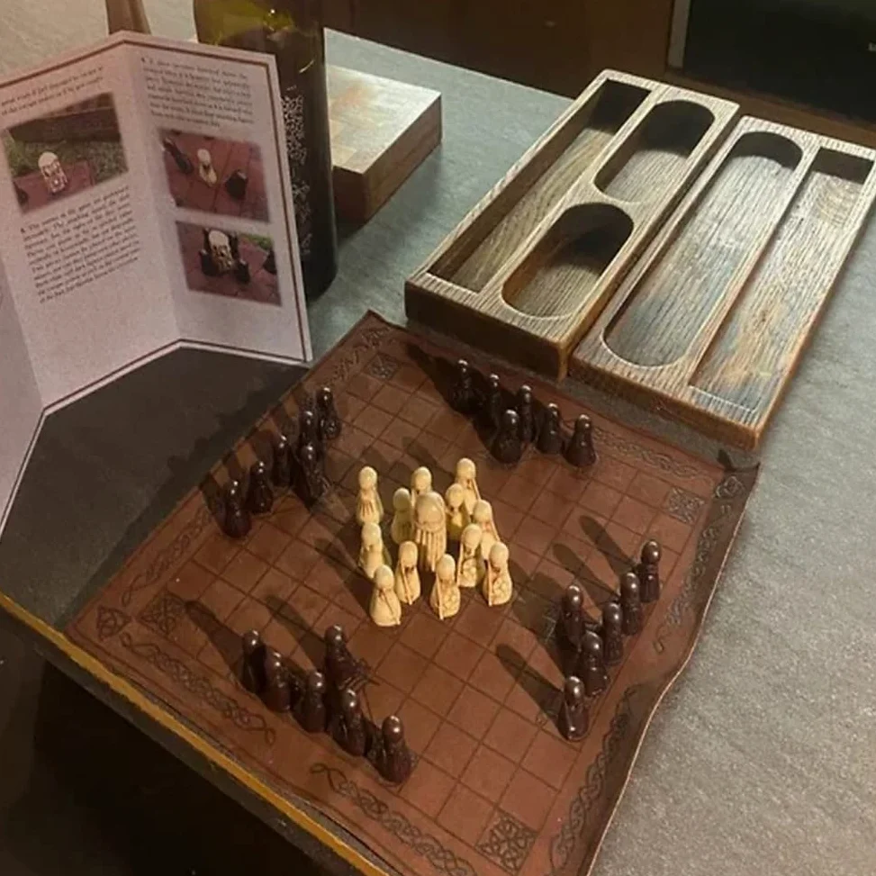 Set di scacchi medievali - Set di scacchi vichinghi, scacchi in legno vichinghi, set di scacchi vichinghi Hnefatafl per adulti/bambini, scacchiera : 22 x 22 cm, marrone
