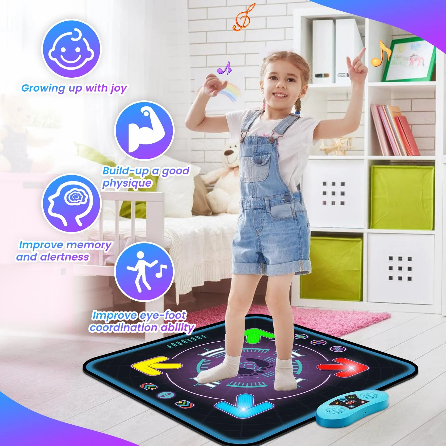 Tappeto Musicale Ballo Bambini con Luci, 3 Modalità, Volume Regolabile, Regalo Compleanno Natale 4-10+