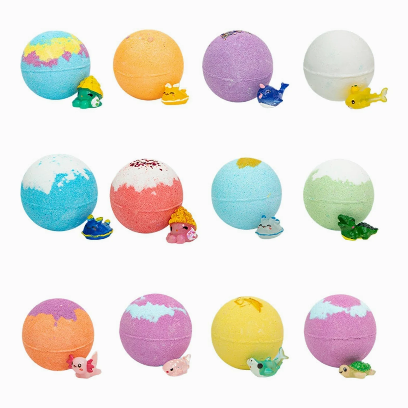 Confezione da 12 palline da bagno con giocattoli a sorpresa all'interno, sicure per i bambini, ideali per il bagno, divertimento in famiglia, giardino, piscina e casa