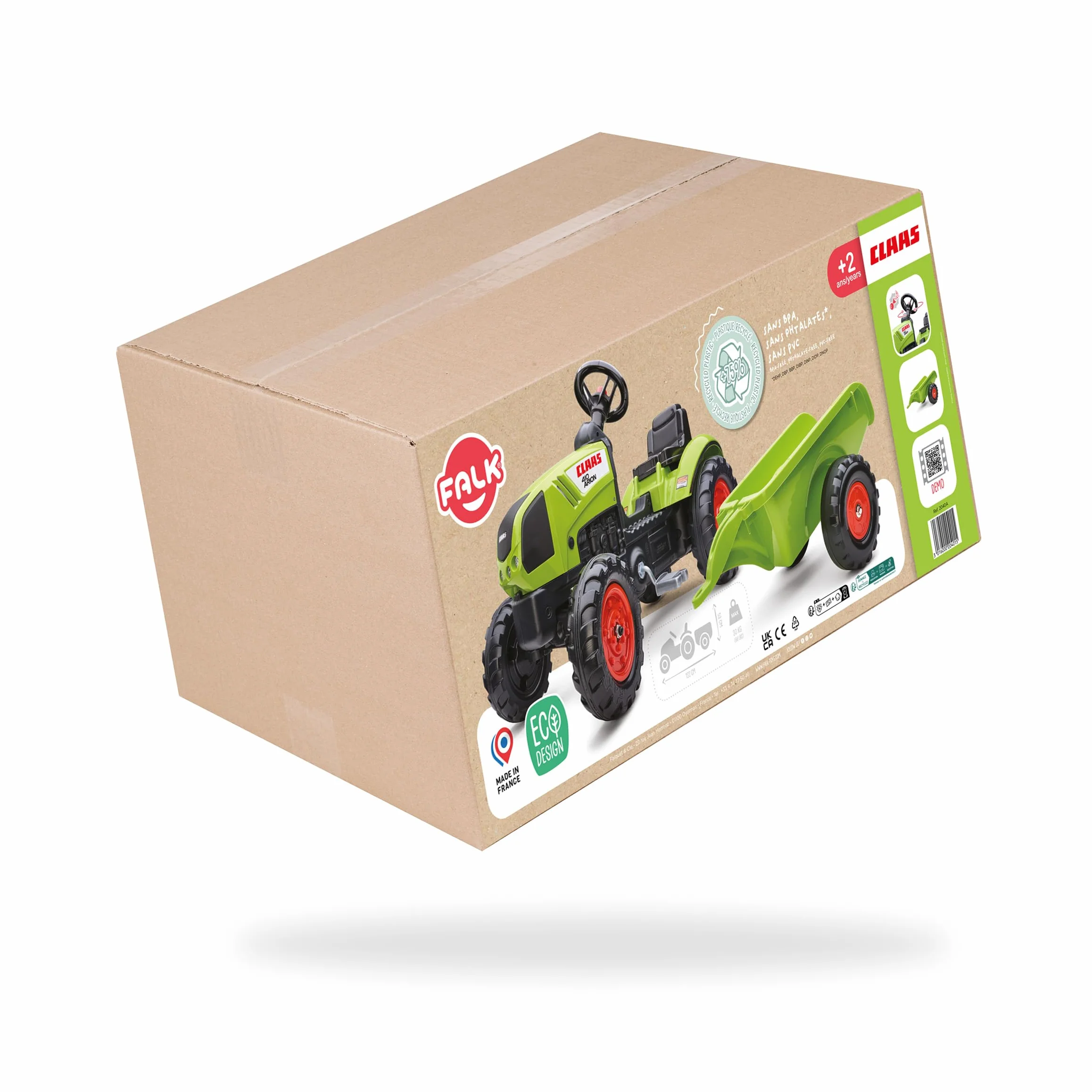 Falk Trattore a Pedali Claas 2040A con Rimorchio da 2 Anni Made in France