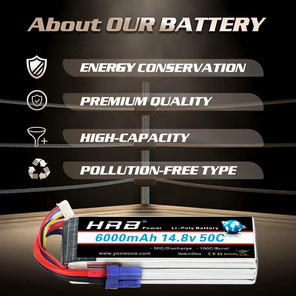 Pacco batteria HRB LiPo 6000mAh 14.8v 50C 4S EC5 Spina per FPV Racing Quadcopters Varie auto da corsa Elicotteri Aerei e modellini di barche
