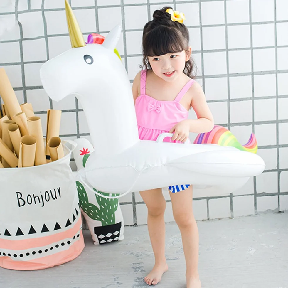 Piscina Salvagente per Bambini Unicorno Cavalcabile Gonfiabile con Tettuccio mare Gonfiabile Ciambella per età 1-6 anno