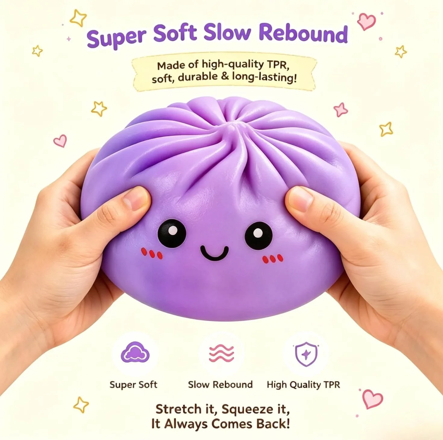 Dumpling Squishy Gigante, 25 CM Jumbo Extra Large Big Dumpling Palla Antistress con Scatola per Cottura a Vapore, Originale mistero carino morbido sensoriale per alleviare l'ansia (lilla, 15 CM)