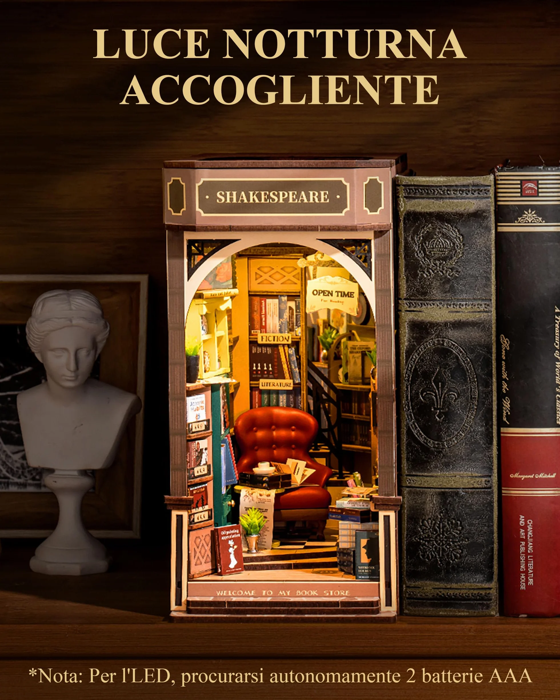 Rolife Book Store Kit Book Nook,Booknook Diorama Shakespeare,Regalo di Decorazione della scrivania per Gli Insegnanti(TGB07)