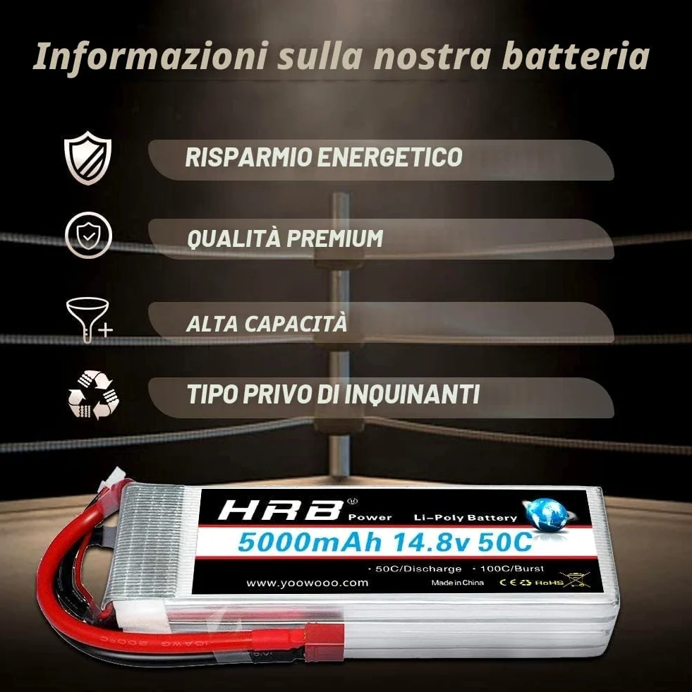 HRB 5000mAh 14.8v 50C 4S Batteria LiPo per Elicottero Aereo FPV quadcopter Drone Nero Ricambi RC Auto