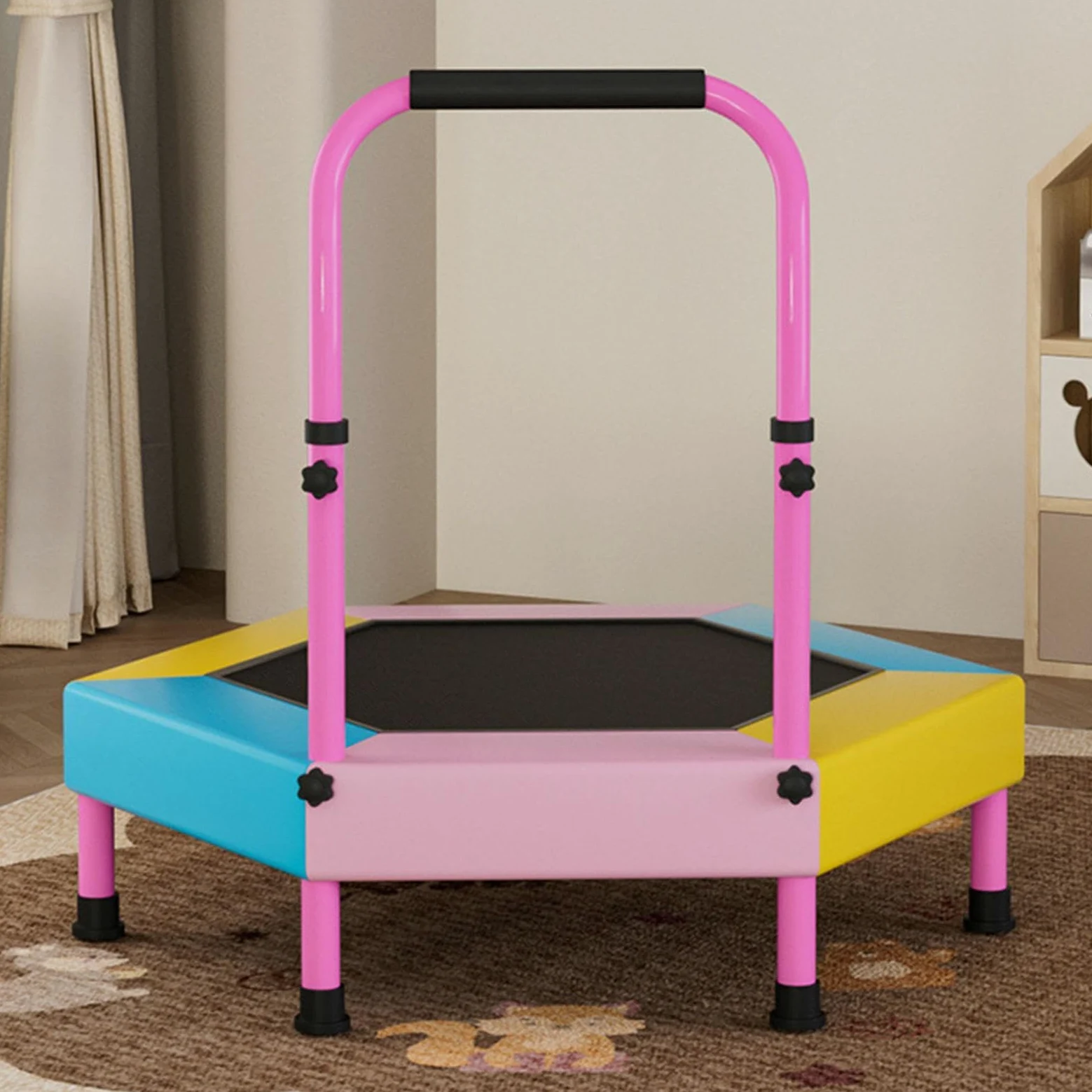 Mini trampolino – Attrezzatura da salto pieghevole da 90 cm | Trampolino ricreativo con manico regolabile, per asilo nido, scuola materna, casa, palestra, parco, parco giochi, prato, cortile, giardino