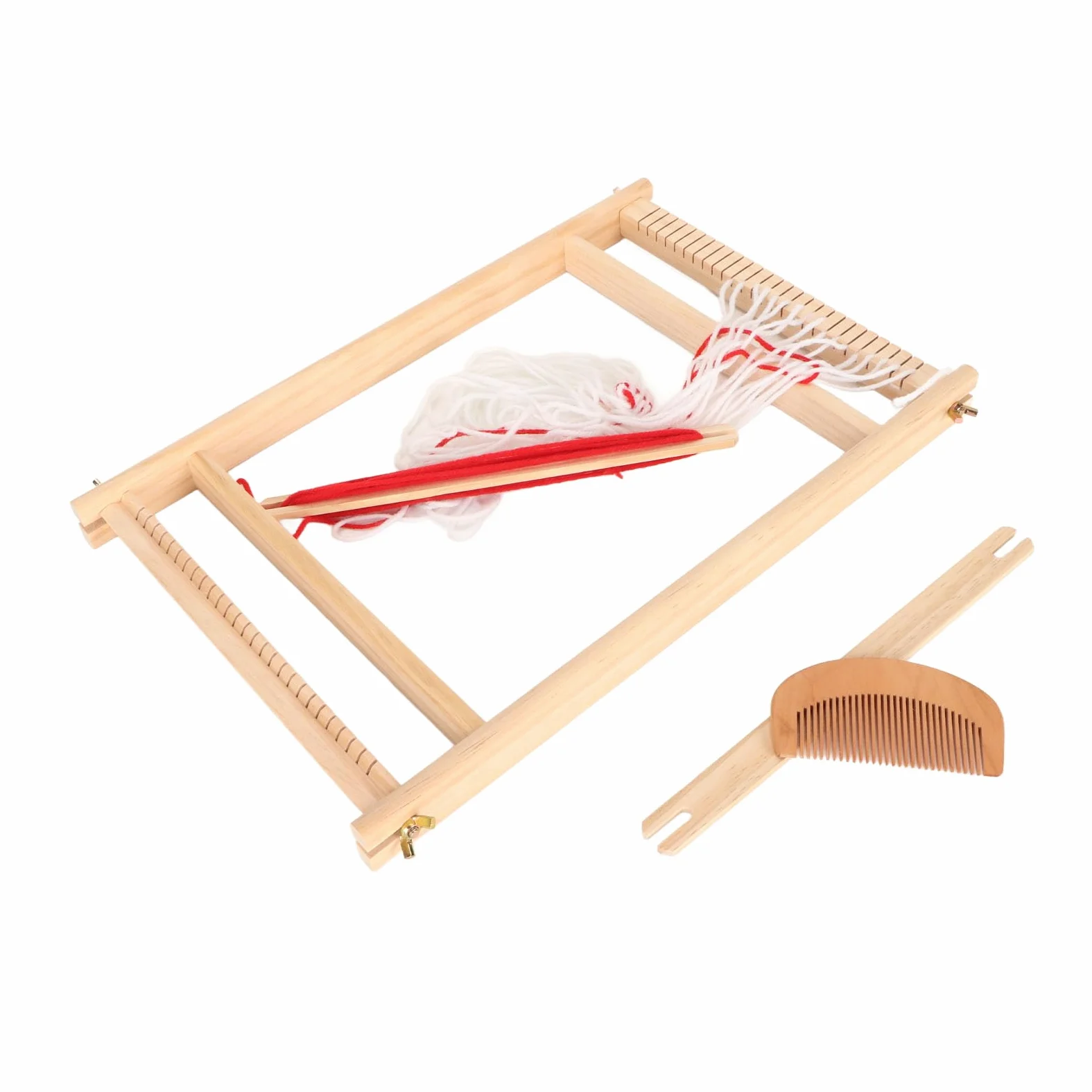 Mavaol Tessitura per bambini Funzionamento semplice Coordinazione occhio-mano Kit per tessitura di legno durevole con gomitolo di filato per bambini principianti